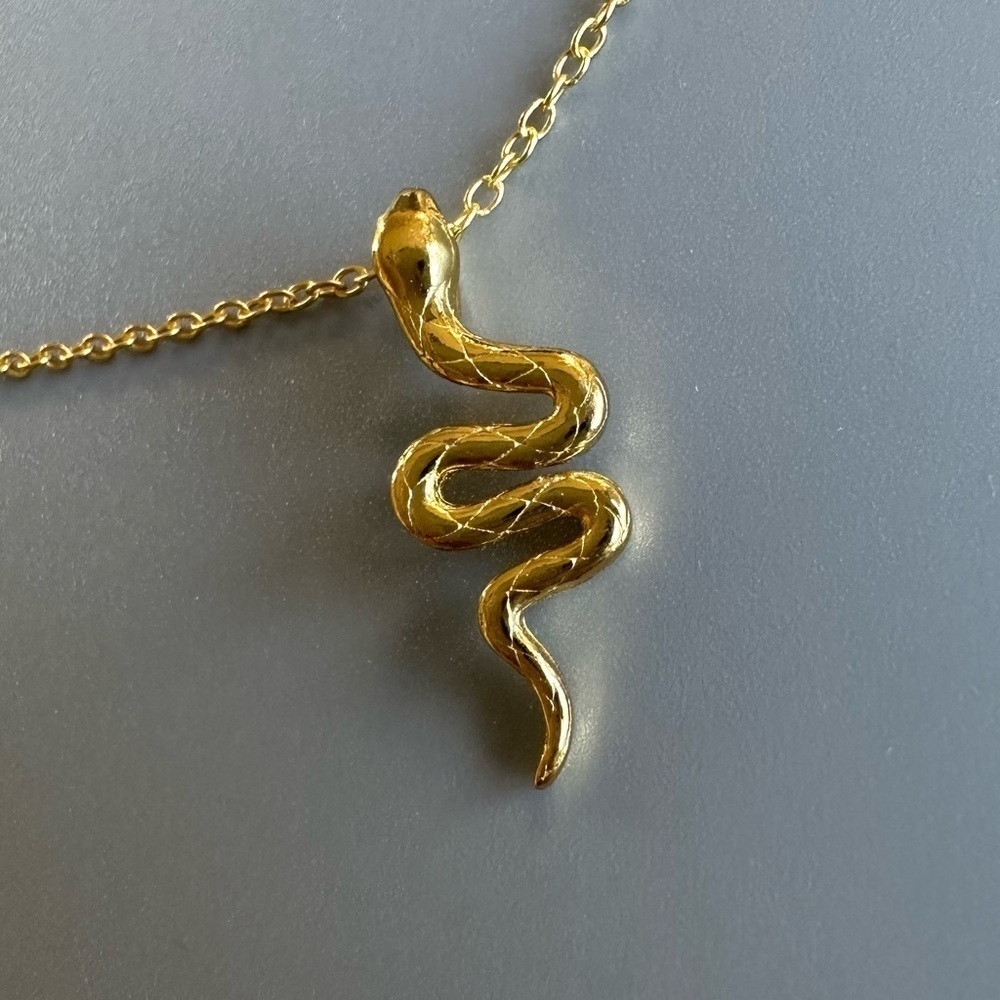 14K Gold Vermeil Snake Necklace - Picture 3 of 13